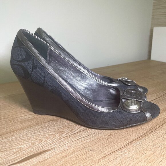 Women's Size 8 Coach Tate Open Toe Wedge - Picture 1 of 10